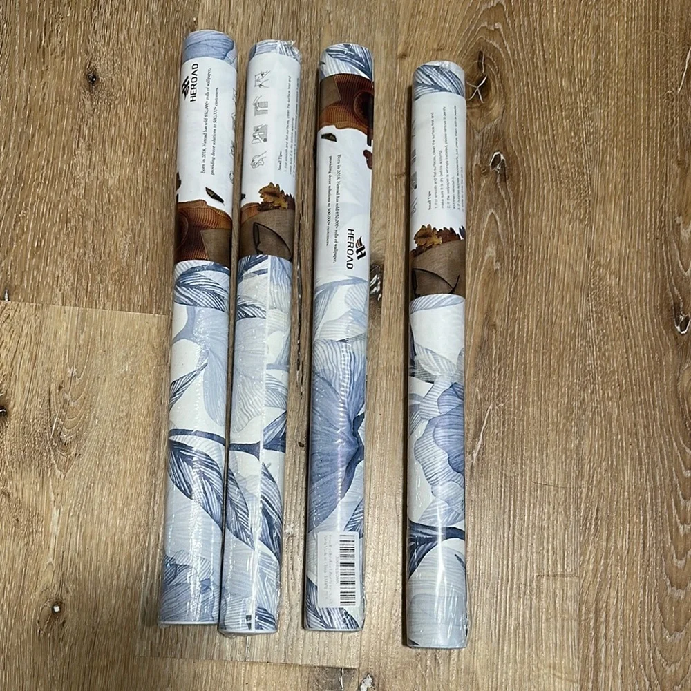 Heroad Boho Floral Wallpaper Elegant Blue Floral Wall Decor 16.1 x 78.7 qty. 4